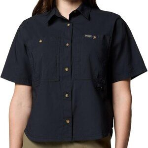 Columbia Brea Falls Woven Short Sleeve Shirt Womens Large L Black NWT